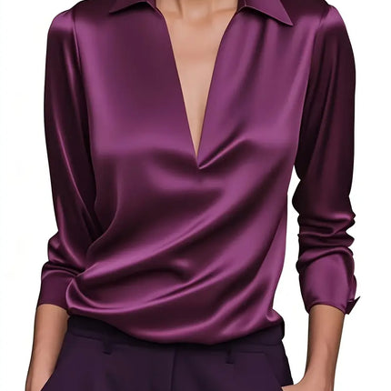 Women’s Blouse | Long Sleeve Collared V-Neck