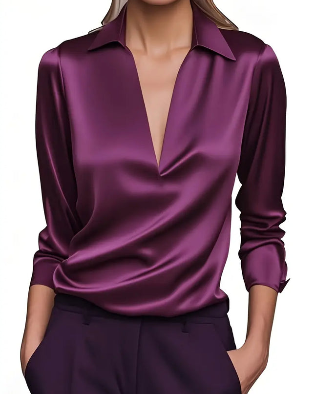Women’s Blouse | Long Sleeve Collared V-Neck