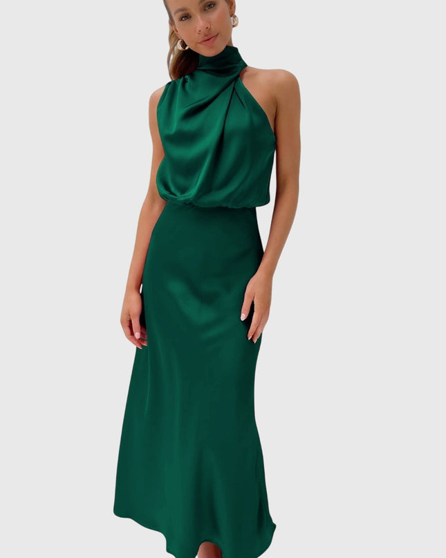 Ava | Glamorous Satin Halter Dress