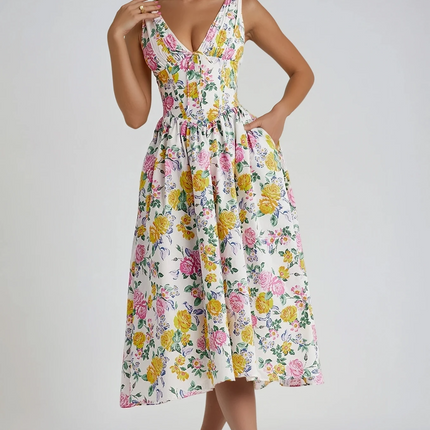 Women’s Summer Dress | Sleeveless V-Neck Midi