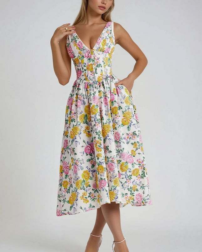 Women’s Summer Dress | Sleeveless V-Neck Midi