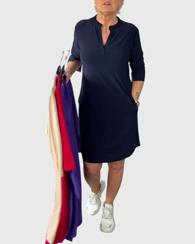 Katherine | Solid V-Neck Dress