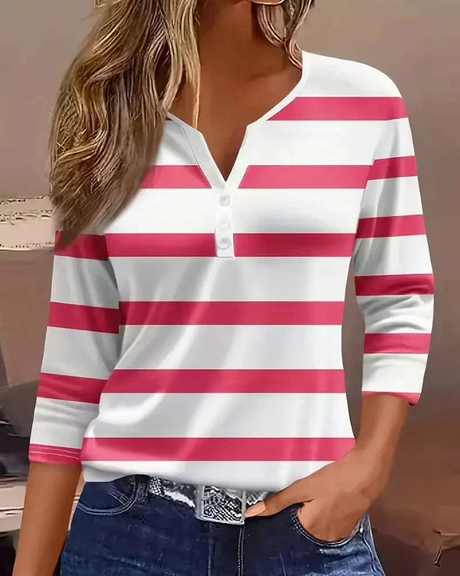 Women’s Blouse | Striped V-Neck