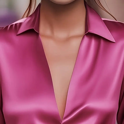 Women’s Blouse | Long Sleeve Collared V-Neck