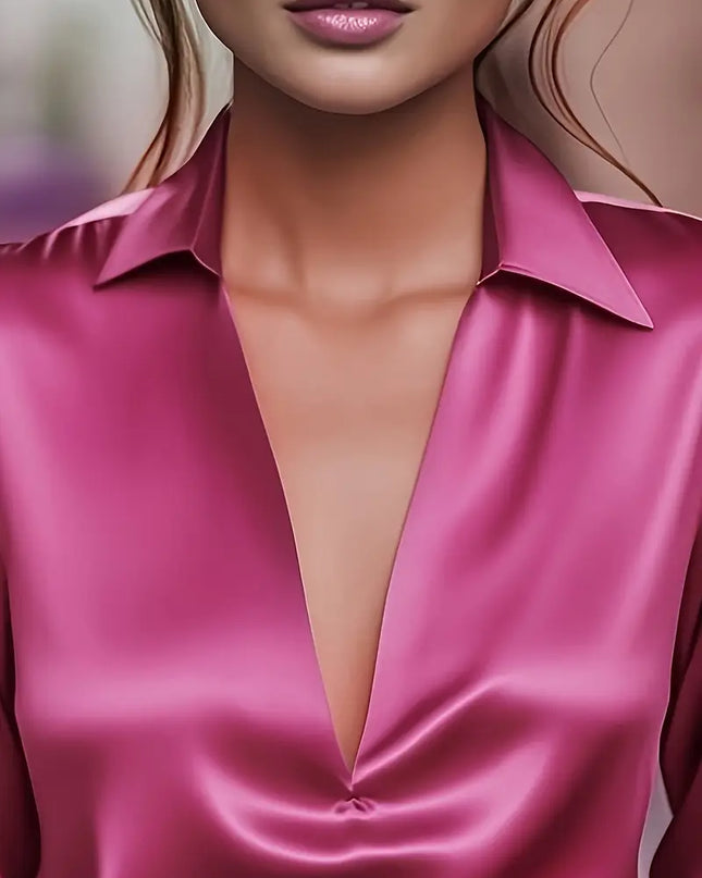 Women’s Blouse | Long Sleeve Collared V-Neck