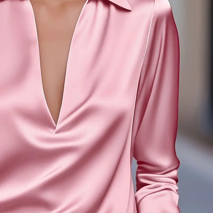 Women’s Blouse | Long Sleeve Collared V-Neck