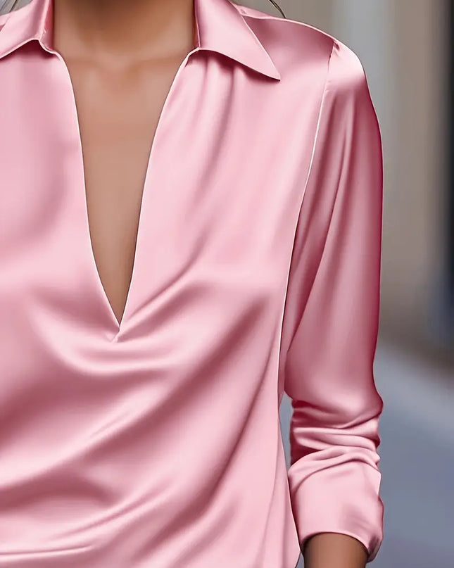 Women’s Blouse | Long Sleeve Collared V-Neck