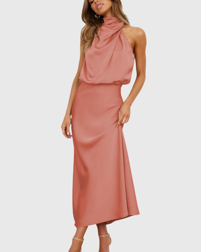 Ava | Glamorous Satin Halter Dress