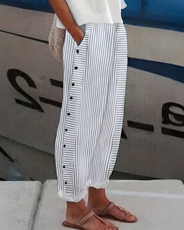 Women's Trousers | Stripe Panel Button Detail