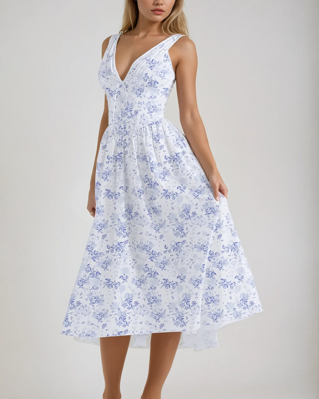Women’s Summer Dress | Sleeveless V-Neck Midi