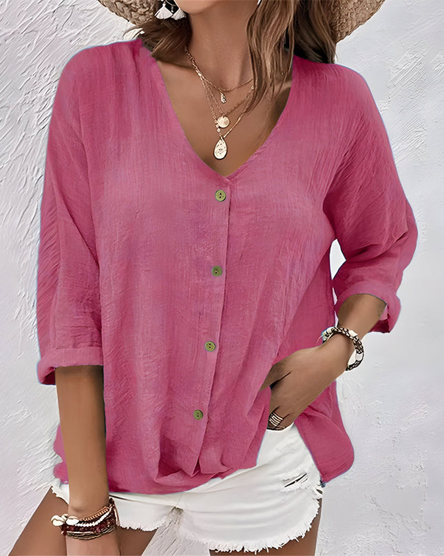 Women's Blouse | V-Neck Button Front