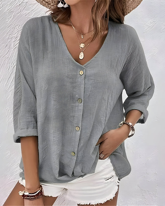 Women's Blouse | V-Neck Button Front