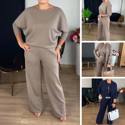 Elegant 3-Piece Set With Longline Cardigan, Top And Trousers