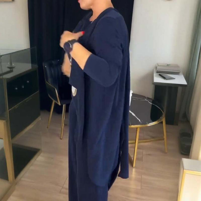 Elegant 3-Piece Set With Longline Cardigan, Top And Trousers
