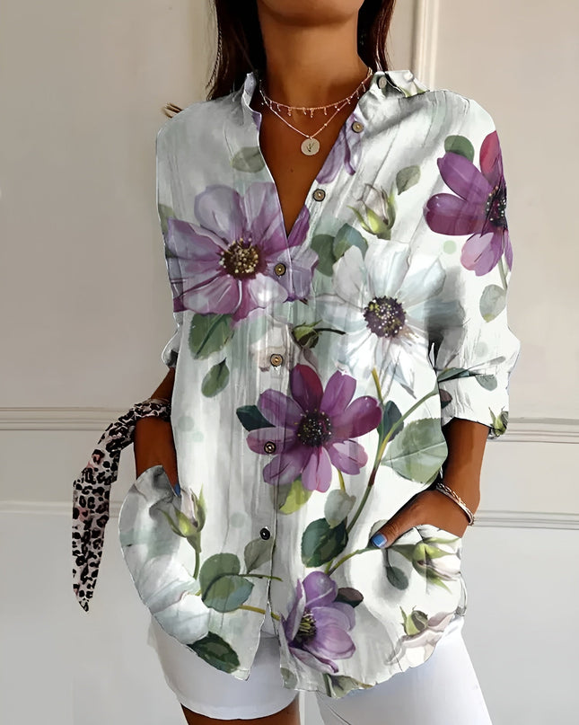 Women's Blouse | Abstract Print Split Neck