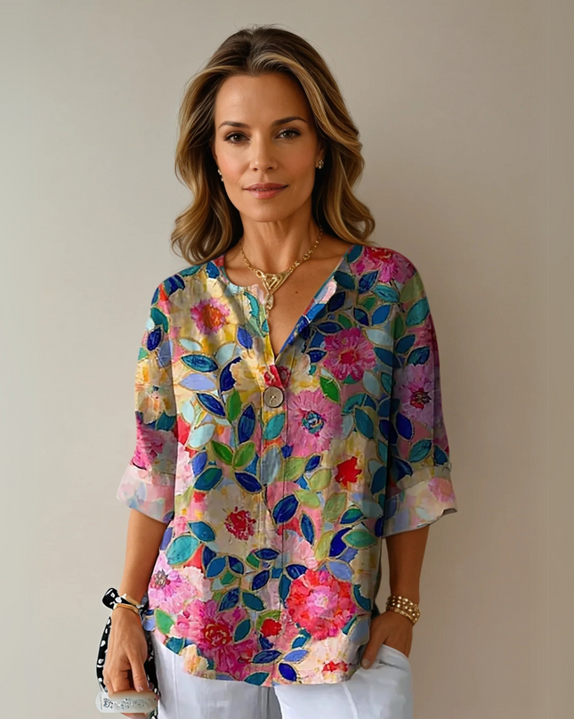 Women's Blouse | Floral Print Button Front Closure