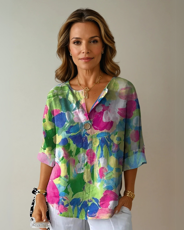 Women's Blouse | Floral Print Button Front Closure